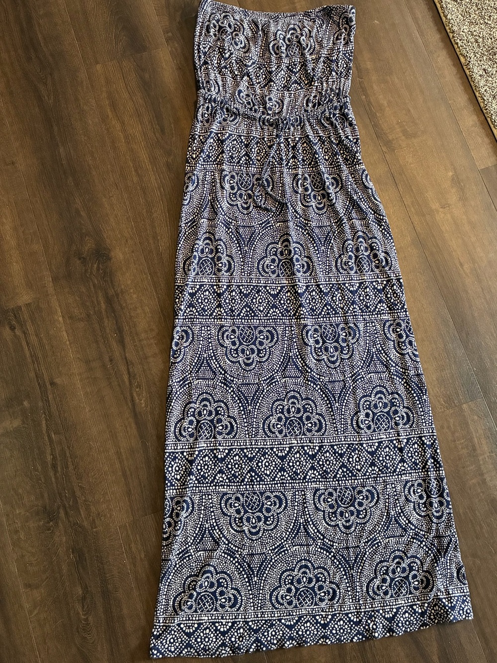 2013 Navy Boho Strapless Tube Top Maxi Dress Size Large